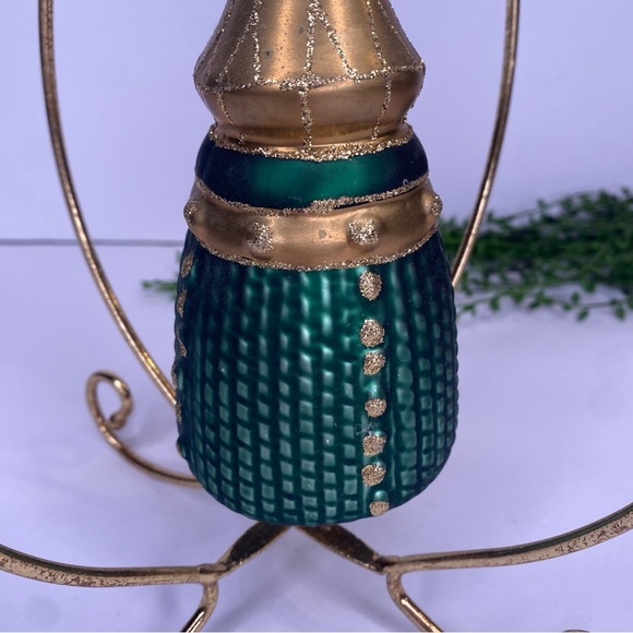 Vintage Czech Republic Hand Blown Glass Ornament Green Gold & Glittery - Picture 10 of 10